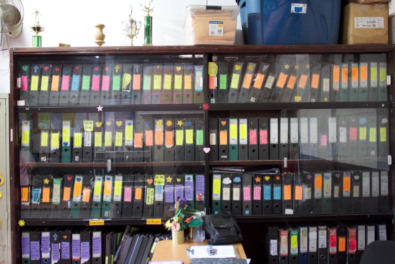 The folders kept for each child in the program with their educational, medical, social, and letter history
