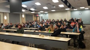 The Music Technology majors at Capital University filing in for my lecture on music business.