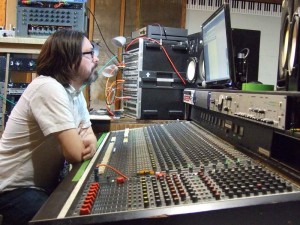 The engineer, Keith, looking super intense after the 17 millionth kids vocal take. :)