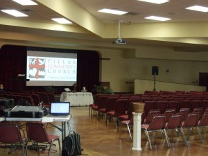 Setting up at Pillar Community Church before service