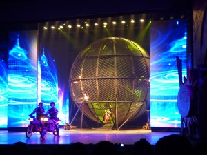 The amazing moto act - you can still see the other 3 motos driving inside!