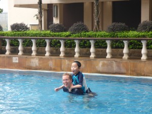 Noah’s first time in a pool