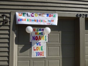 Signs on our garage when we got home