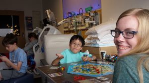 Picture from July 27 as we were all just killing time and hoping the effusion would stop so he could get his last chest tube out!