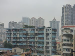 Apartment buildings.